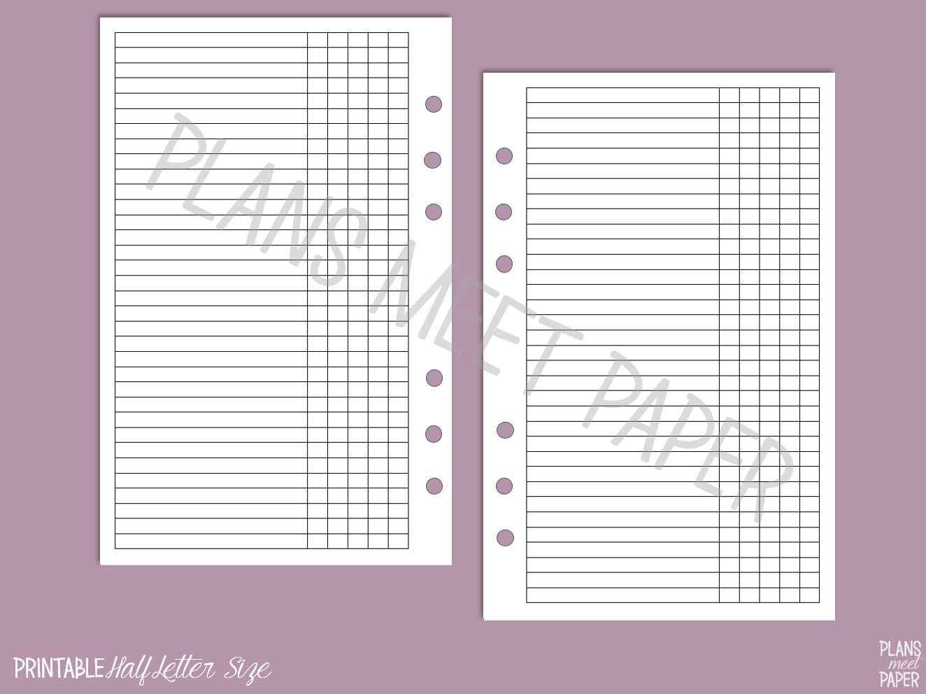 printable half letter 5 column checklist or habit tracker etsy