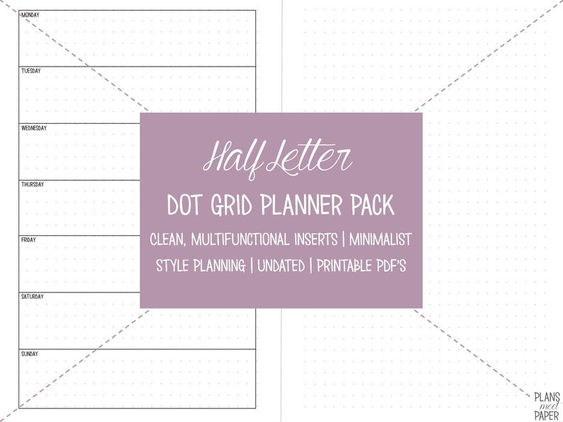 PRINTABLE Half Letter Size Dot Grid Planner Insert Pack Clean ...