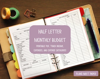PRINTABLE Half Letter Monthly Budget