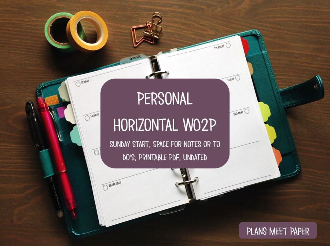 PRINTABLE Personal Horizontal Weekly Insert Week on 2 Pages Sunday ...