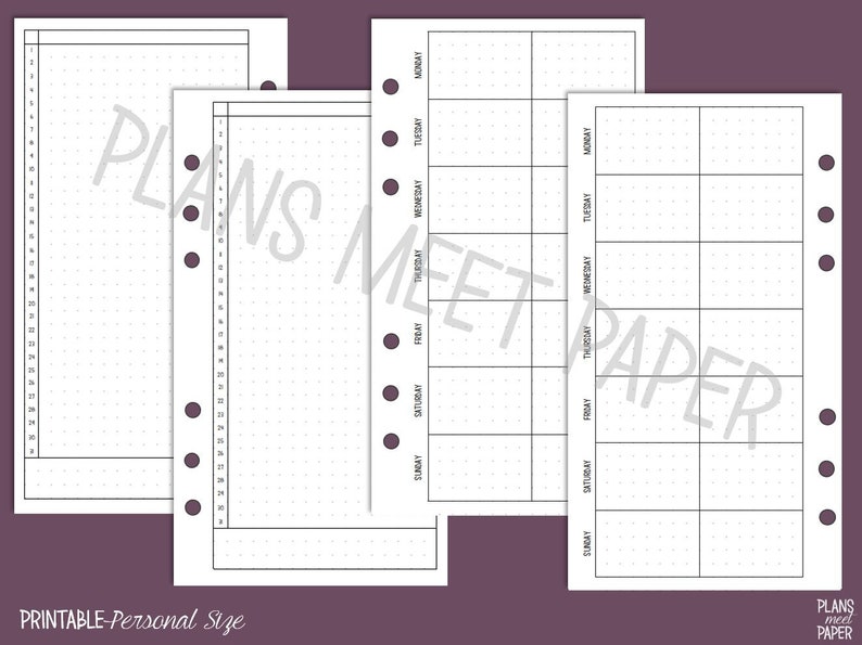 PRINTABLE Personal Size Dot Grid Planner Insert Pack Clean Etsy