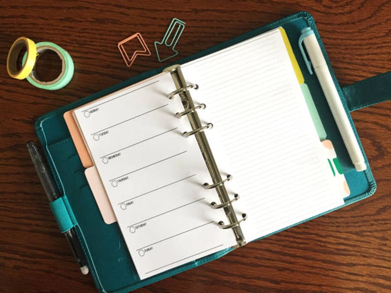 PRINTABLE Personal Weekly Planner Insert, Horizontal Week on 1 Page