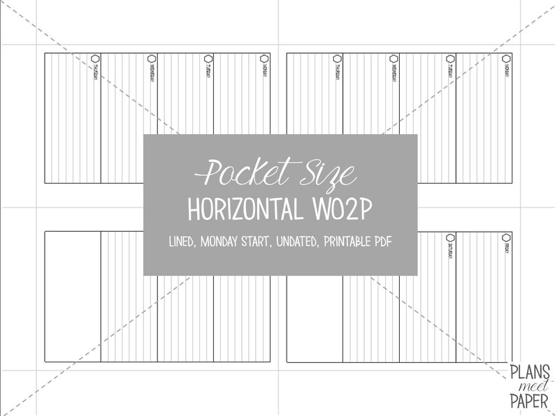 PRINTABLE Pocket Size Week on Two Pages Insert, Lined, Undated, Monday