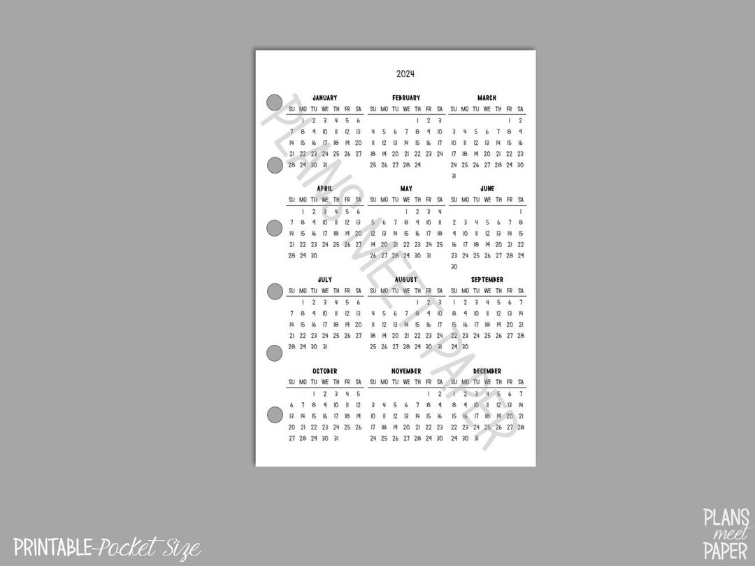 PRINTABLE Pocket Size 2024 Year at a Glance Year on 1 Page - Etsy Canada