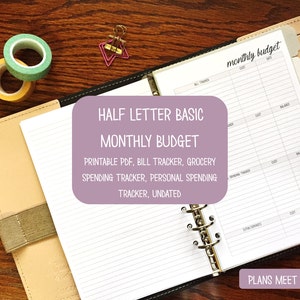 PRINTABLE Half Letter Basic Monthly Budget Tracker