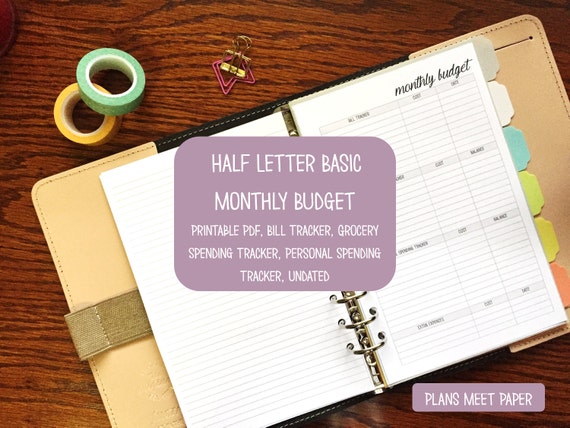 printable half letter basic monthly budget tracker etsy