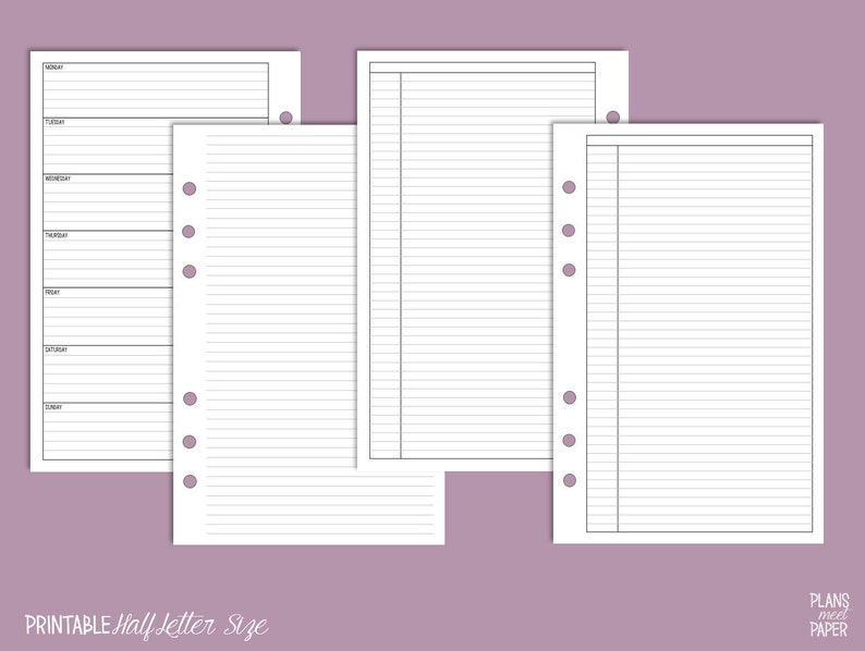 PRINTABLE Half Letter Size Planner Basics Insert Pack Clean