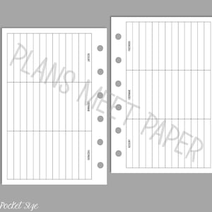 May include: A printable planner page with two columns, each with a heading and lines for writing. The page is designed for a pocket-sized planner.