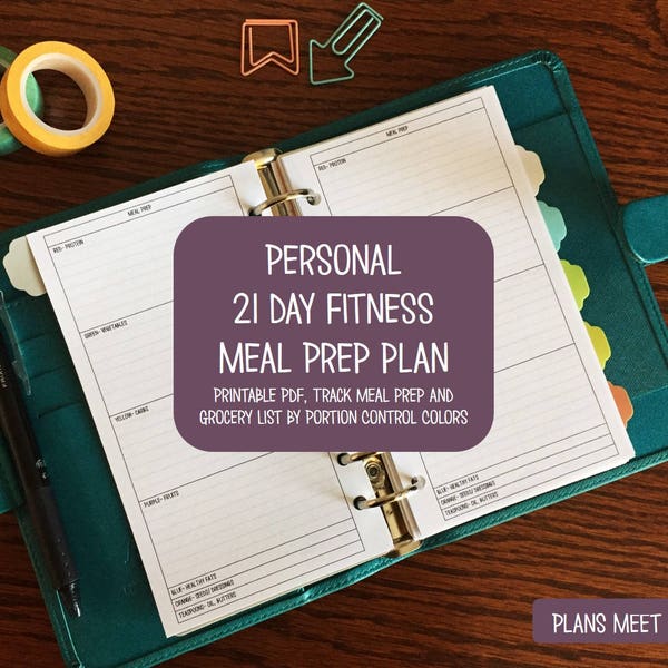 PRINTABLE Personal 21 Day Fitness Portion Control Meal Prep and Grocery List