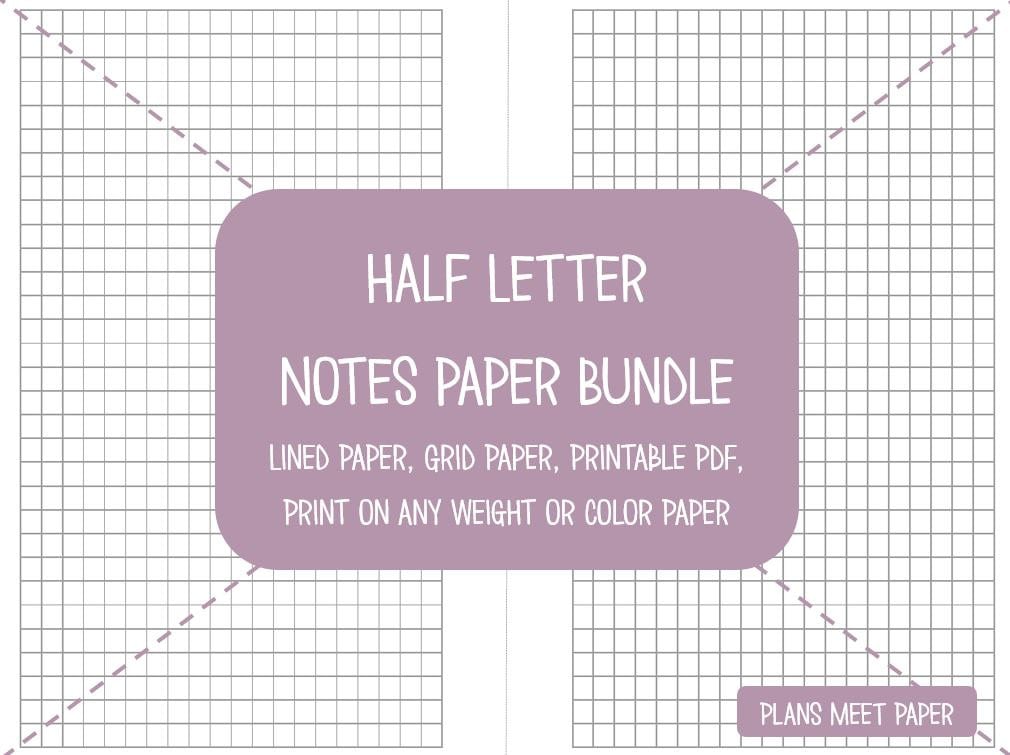 PRINTABLE Half Letter Notes Paper Bundle, Lined and Grid Paper - Etsy
