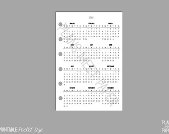 PRINTABLE Pocket Size 2019 Year at a Glance Year on 1 Page | Etsy