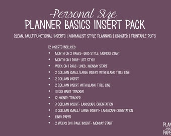 PRINTABLE Personal Size Planner Basics Insert Pack | Clean, Multifunctional Inserts | Minimalist Style Planning | Undated