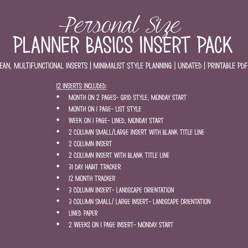 PRINTABLE Personal Size Planner Basics Insert Pack Clean - Etsy