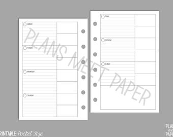 PRINTABLE Pocket Size Week On Two Pages With 2 Tracking Boxes Insert, Lined, Undated, Monday Start