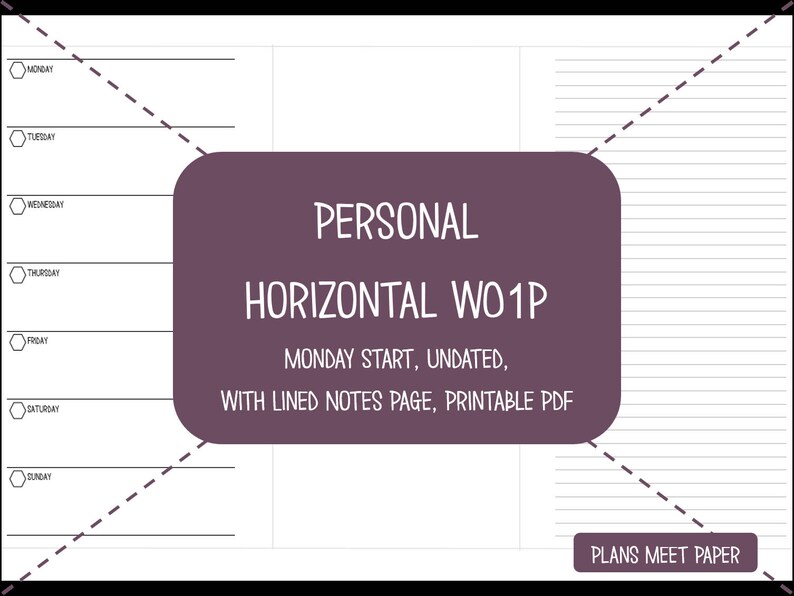 PRINTABLE Personal Weekly Planner Insert, Horizontal Week on 1 Page