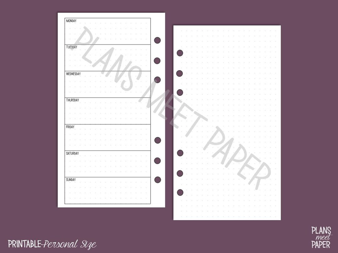 PRINTABLE Personal Weekly Planner Insert, Horizontal Week on 1 Page ...