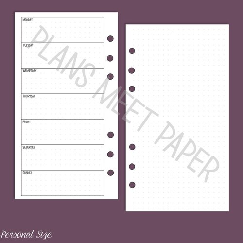 PRINTABLE Personal Weekly Planner Insert Horizontal Week on 1 - Etsy