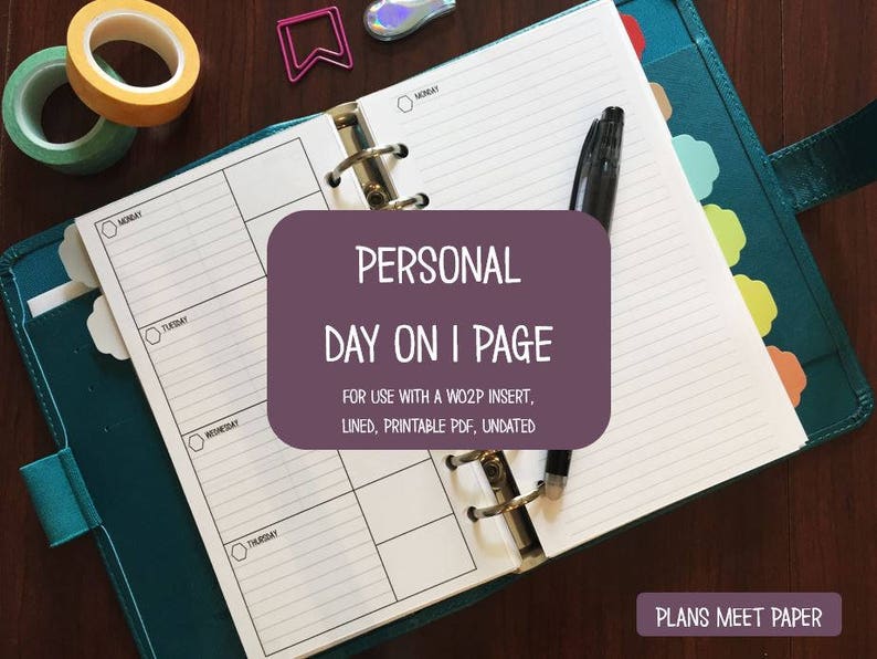 PRINTABLE Personal Day On 1 Page Insert With Notes Pages ...