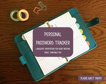 PRINTABLE Personal Password Tracker- Landscape Orientation for More Writing Space