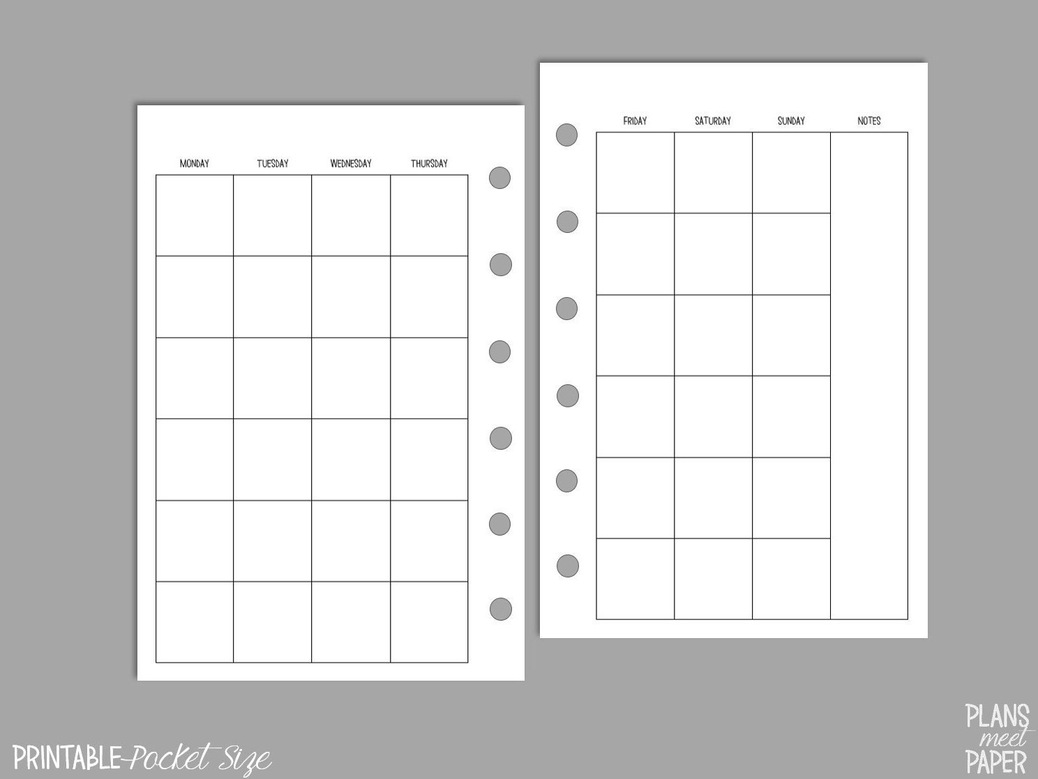 PRINTABLE Pocket Size Month on Two Pages Insert, Undated, Includes ...