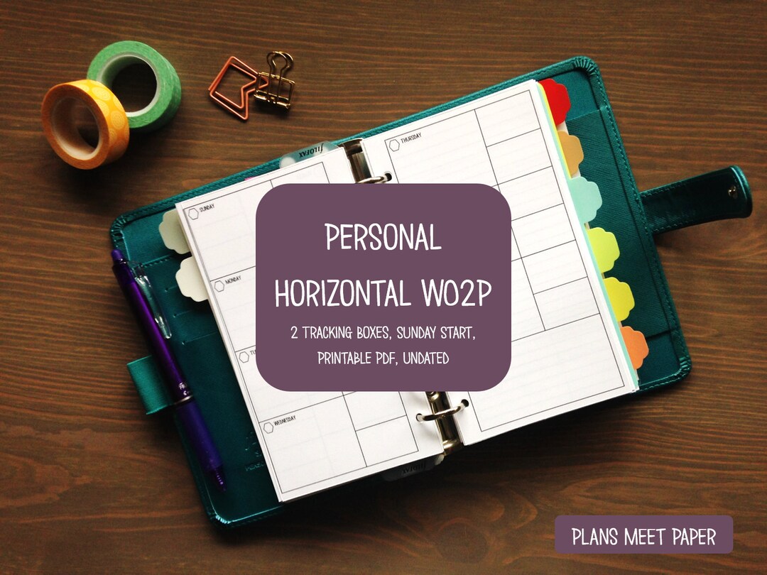 PRINTABLE Personal Weekly Planner Insert, Horizontal Week on 2 Pages ...