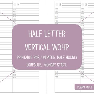 PRINTABLE Half Letter Week on 4 Pages Half Hourly Schedule Insert ...