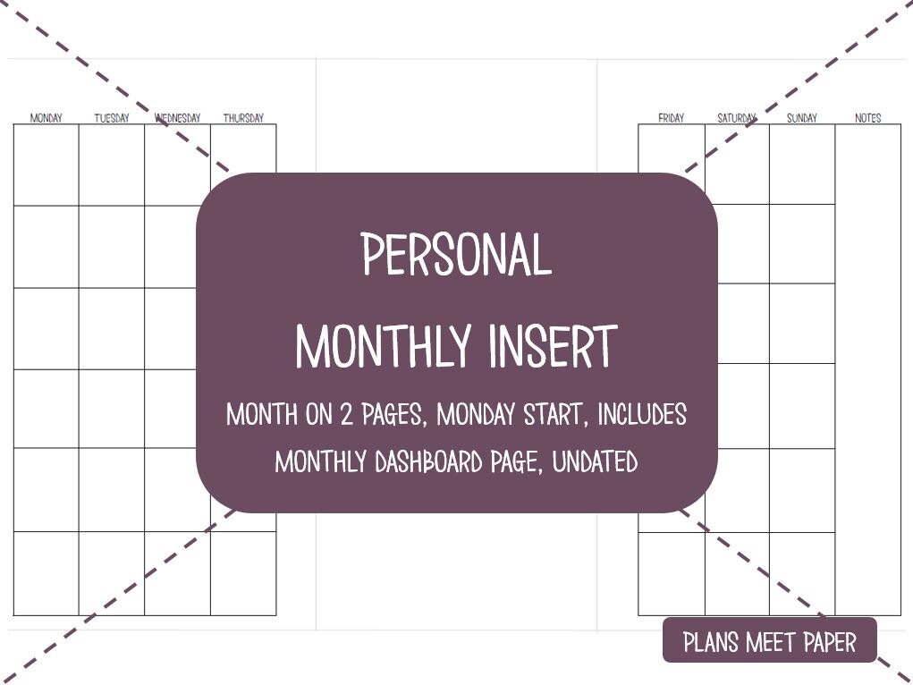 PRINTABLE Personal Month on Two Pages Insert Undated - Etsy