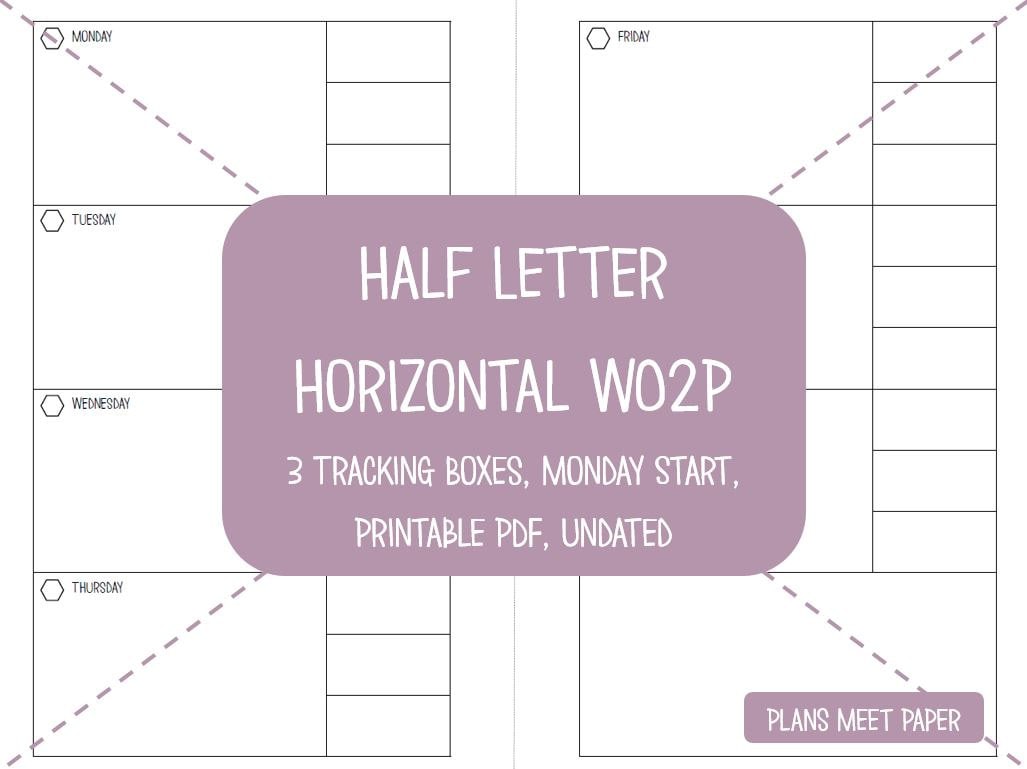 PRINTABLE Weekly Planner Insert, Half Letter Horizontal Week on 2 Pages ...