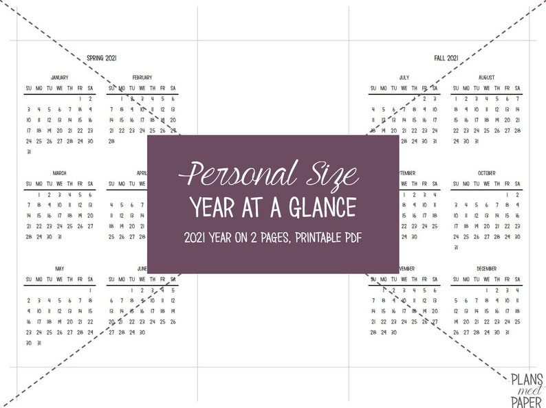 PRINTABLE Personal 2021 Year at a Glance - Etsy