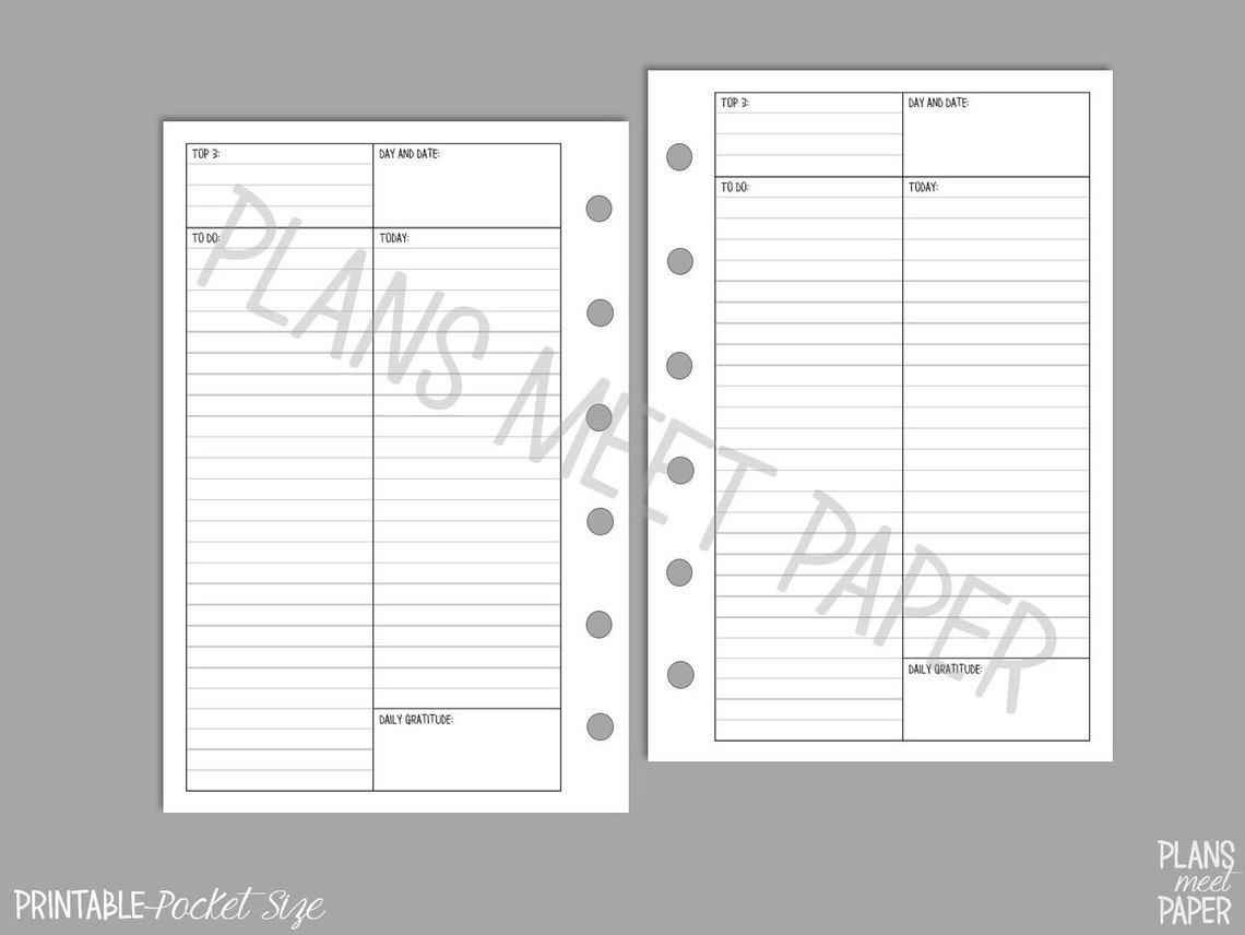 PRINTABLE Pocket Size Day on One Page Insert, Undated - Etsy