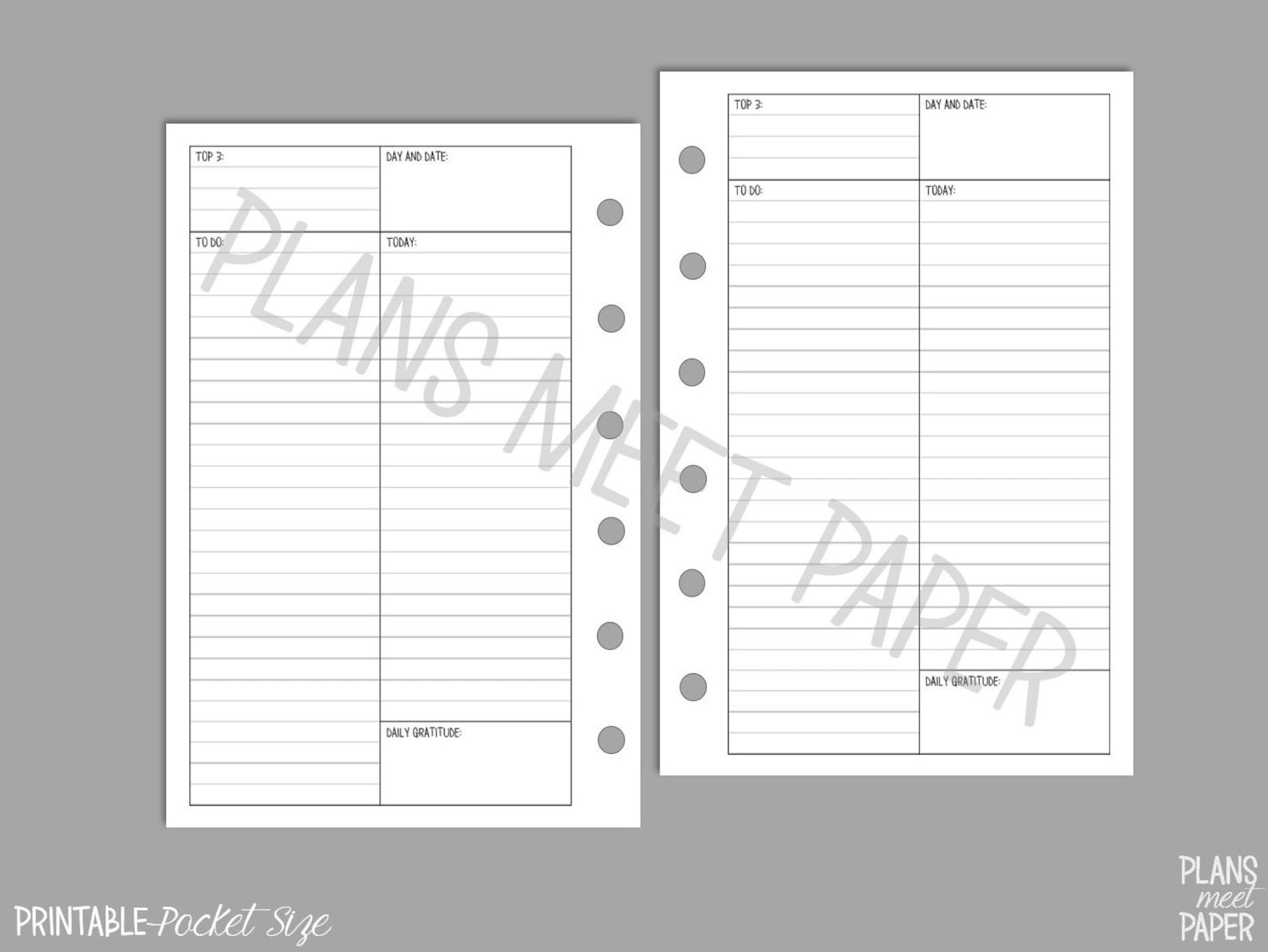PRINTABLE Pocket Size Day on One Page Insert, Undated Etsy