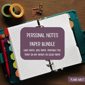 PRINTABLE Personal Notes Paper Bundle, Lined and Grid Paper