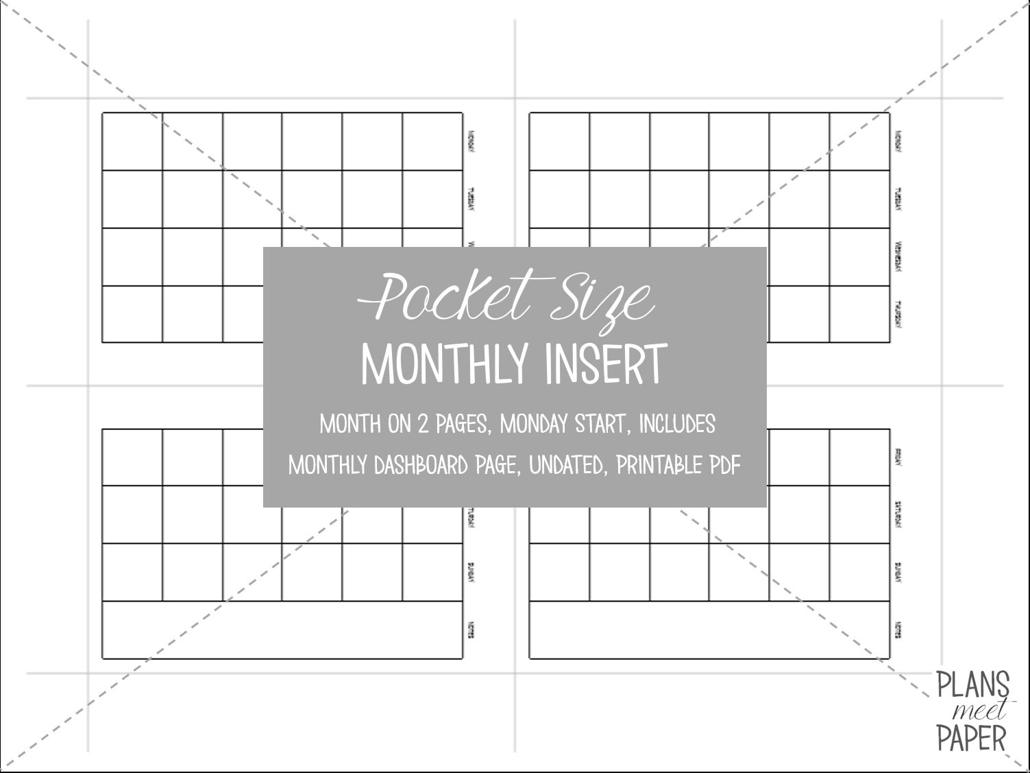 PRINTABLE Pocket Size Month on Two Pages Insert, Undated, Includes ...
