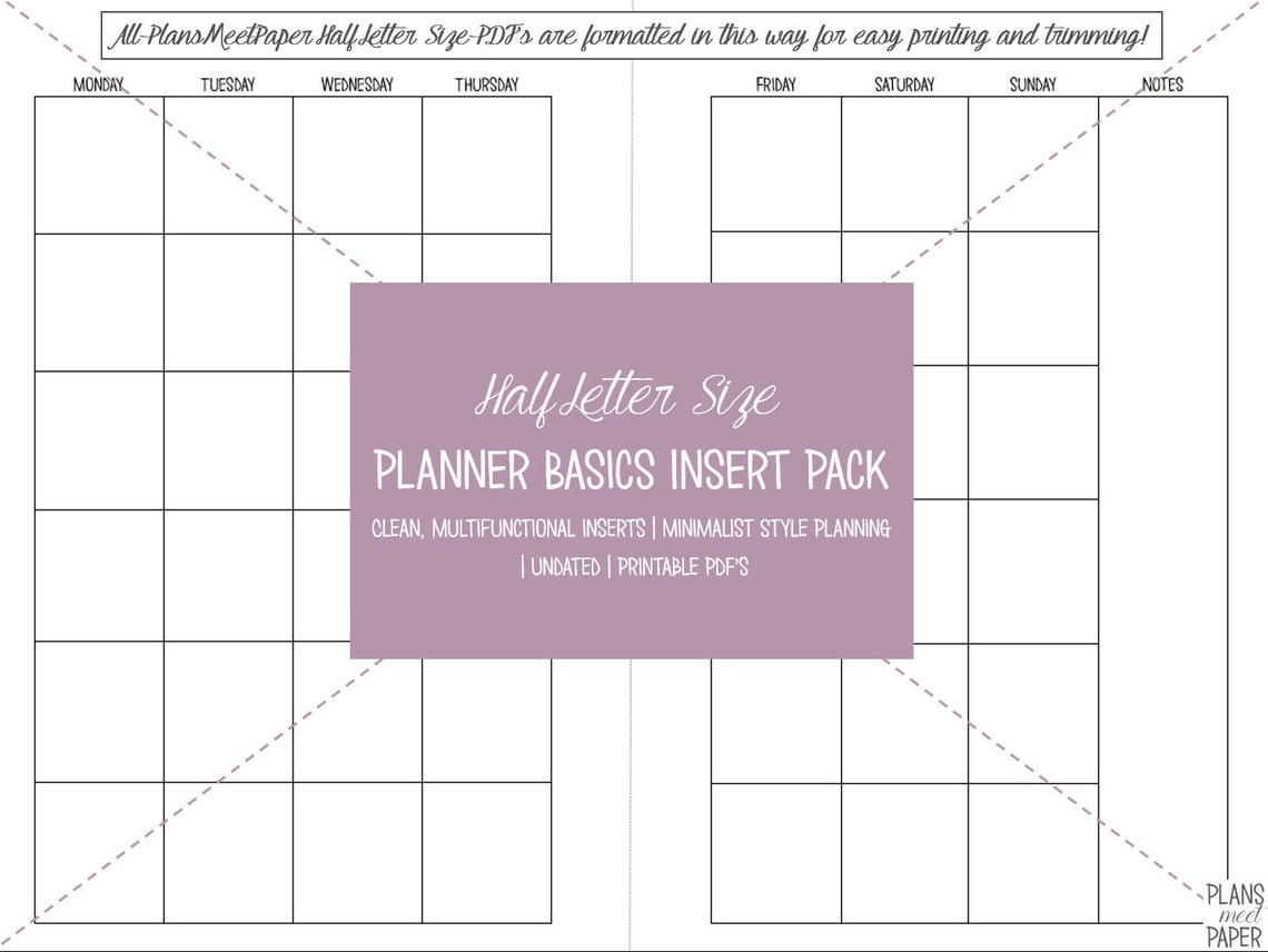 PRINTABLE Half Letter Size Planner Basics Insert Pack Clean, Multifunctional Inserts Minimalist