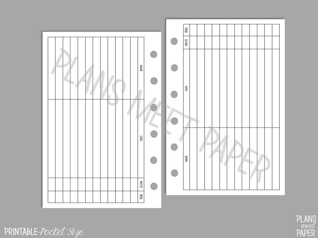 PRINTABLE Pocket Size Cards to Send Tracker Etsy