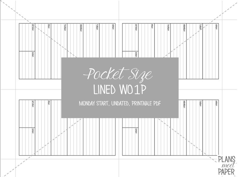 PRINTABLE Pocket Size Week on One Page Insert, Lined, Undated, Monday ...