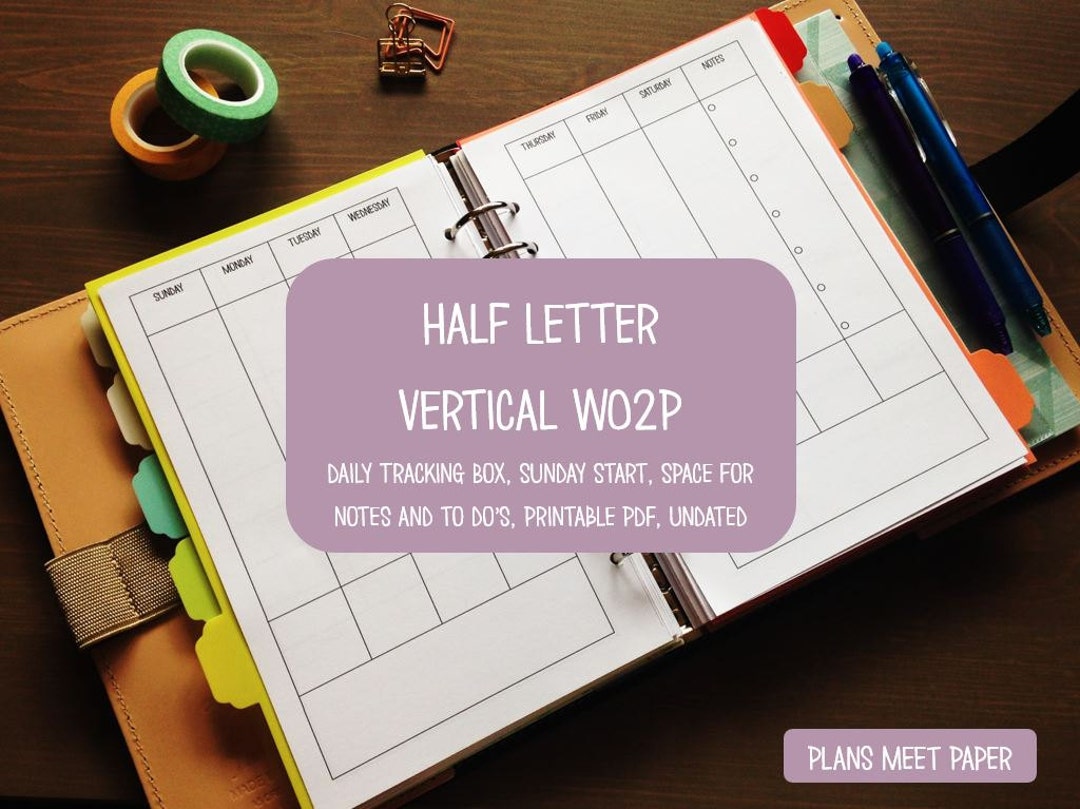 PRINTABLE Half Letter Vertical Weekly Insert Week on 2 Pages Sunday ...