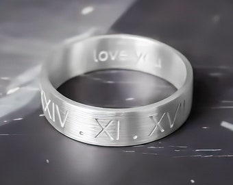 Custom Roman Numeral Rings, Personalized Ring For Men, Wedding Bands, Unique Engagement Ring, Men's Sterling Silver Rings, Gifts For Husband