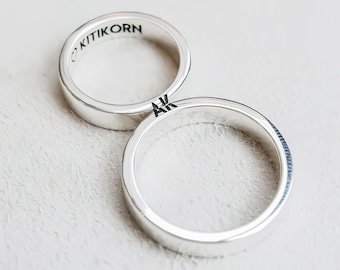 Anillos de promesa para él y para ella, anillos de pareja personalizados, conjunto de anillos de pareja a juego, anillo grabado personalizado en plata de ley, anillo inicial, regalo