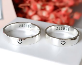 Anello personalizzato in argento sterling 925 da 4 mm con nome personalizzato, messaggio segreto, fede nuziale, anello di anniversario, anello di promessa.