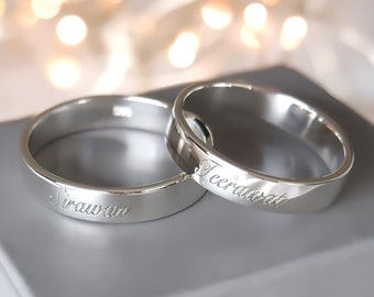 Personalized 4mm Sterling Silver Ring, Engraved Band Ring, Promise Ring for Couple, Wedding Ring, Best Friend Birthday, Christmas Gift