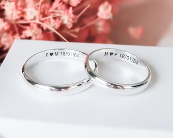 Promise Rings 3mm Sterling Silver Band, Stackable Customized Name Ring, Engraved Rings for Women, Friendship Rings, Valentine's Day Gift