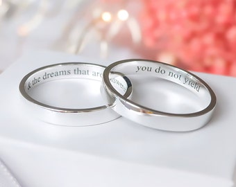 Personalisierter 3 mm Sterling Silber Ring, Ring mit Gravur, Geheime Nachricht Ring, stapelbarer Ring, Benutzerdefinierte Name Band Ring, sein ihr Jahrestag, Geschenk