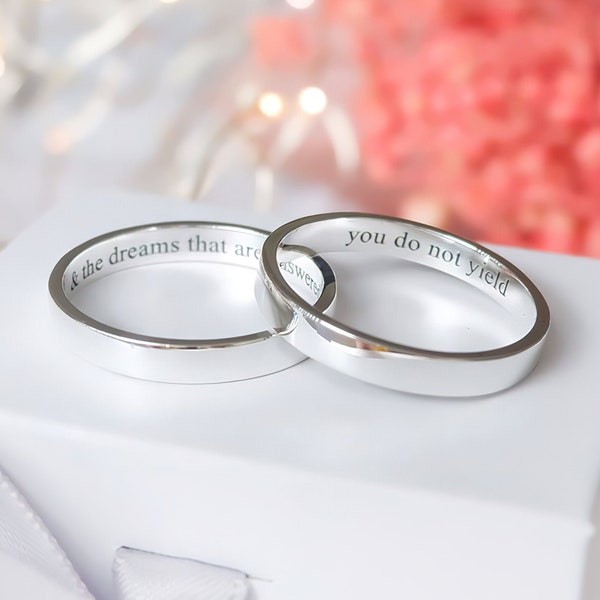 Personalized 3mm Sterling Silver Ring, Inside Engraved Ring, Secret Message Ring, Stackable Ring, Custom Name Band Ring, His Her Anniversary