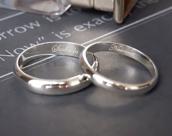 Anel personalizado em prata de lei 925 (3 mm ou 4 mm), com mensagem secreta, gravado ou para comemorar aniversário de casamento.