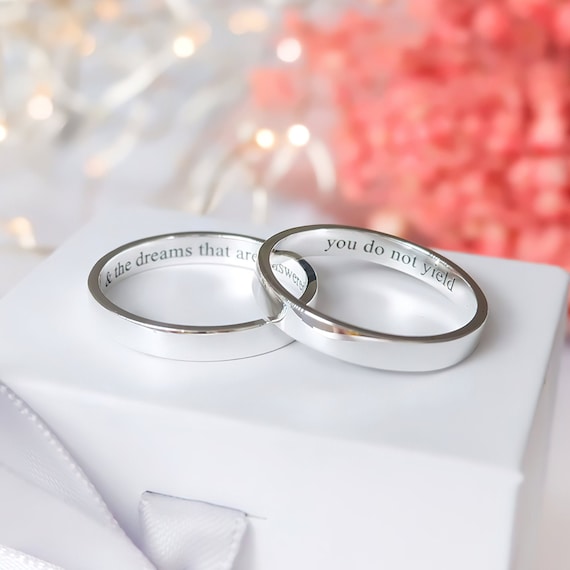 Amazon.com: Custom Engraved Name Ring in Either Sterling Silver, Rose Gold,  or Yellow Gold - Inside or Outside Inscription [R3] : Handmade Products