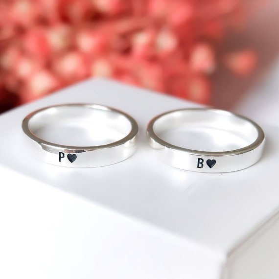 Couple Ring Set Personalized Name Ring Secret Message Engraved
