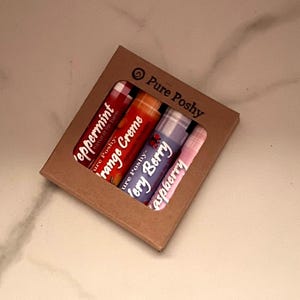 Beeswax Lip Balm Four Pack Natural Vegan Chapstick, Handmade with Cocoa Butter...