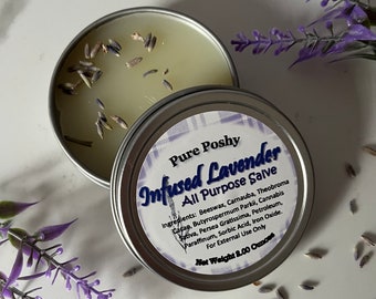 Infused Lavender Salve is Great For Dry Elbows, Knees and Skin.  Natural Vegan comes in Round 2.00  Oz. Metal Tin, Great Gift for Everyone…