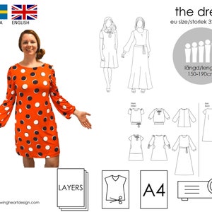 PDF-Schnittmuster. Das Kleid Tunika/Kleid/Maxi Kleid. Größe 32-60